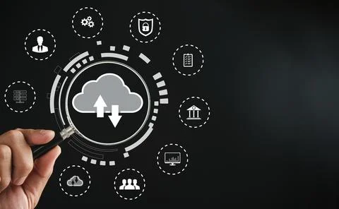 Focus on cloud big data through a magnifier glass 写真素材