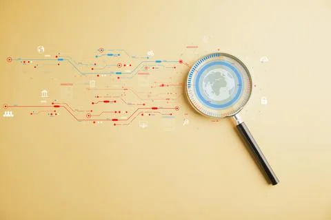Focus on cloud big data through a magnifier glass 写真素材