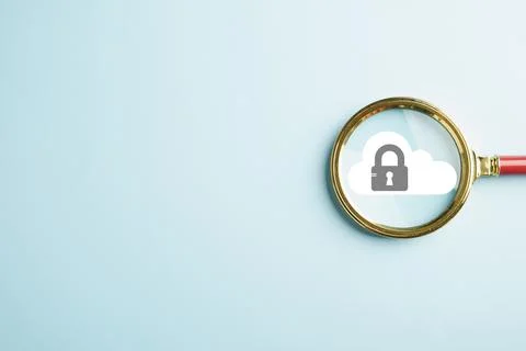 Focus on cloud big data through a magnifier glass Stock Photos