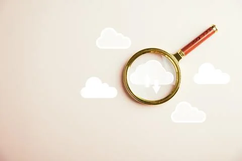 Focus on cloud big data through a magnifier glass Stock Photos