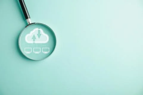 Focus on cloud big data through a magnifier glass 写真素材