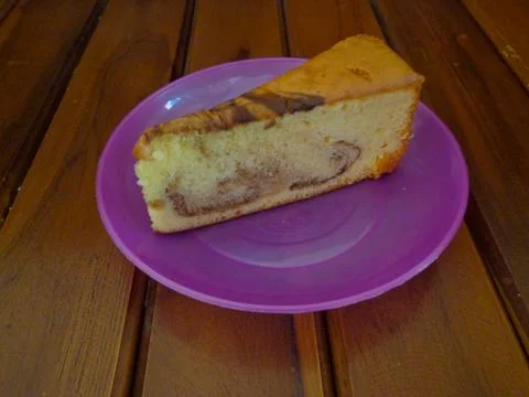 The focus of the delicious sponge cake slice Stock-Fotos