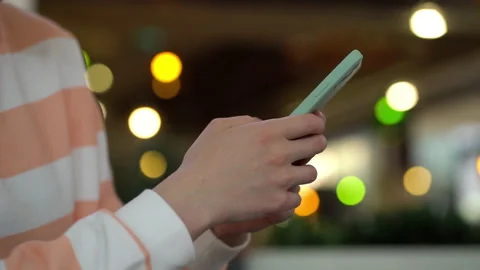 Focus on female hand using smartphone and posting social media Video stock 196353037