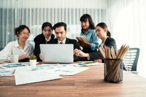 Focus financial data dashboard paper with blurred background. Habiliment Foto stock