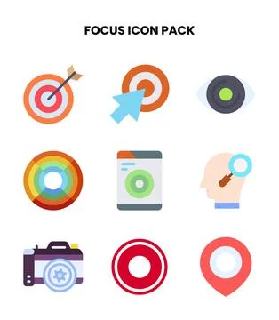 Focus Flat Scalable Icons Pack Stock Illustration