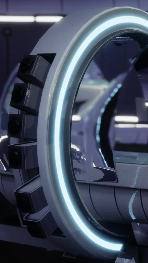 Focus on a futuristic machine in a high tech environment Stock Footage 336583176