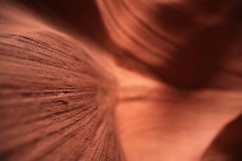 Focus game of the long lines created by the red rocks of the Antelope Canyon Stock Photos