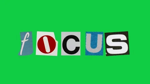 Focus graphic text paper cut Stop Motion, magazine collage, ransom note sty.. Stock Footage 336823973