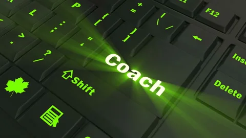 Focus on the green glowing Coach button Stock Footage 100679254