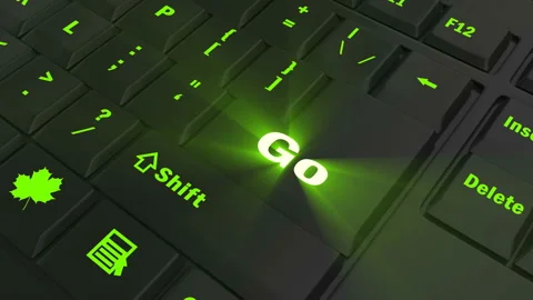 Focus on the green glowing Go button Stock Footage 100683690