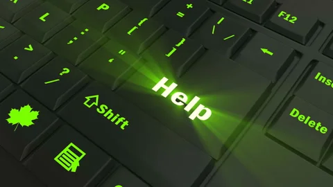 Focus on the green glowing Help button Stock Footage 100683816