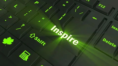 Focus on the green glowing Inspire button Stock Footage 100679886