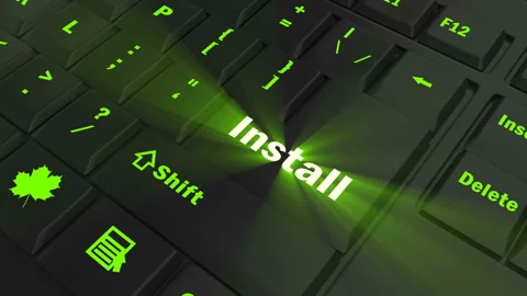 Focus on the green glowing Install button Stock Footage 100680024