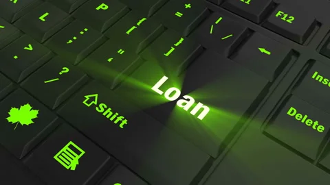 Focus on the green glowing Loan button Stock Footage 100688547