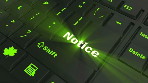 Focus on the green glowing Notice button Stock Footage 100688716
