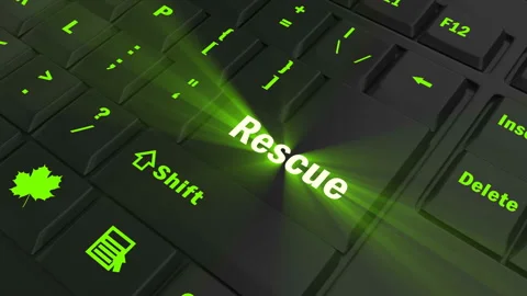 Focus on the green glowing Rescue button Stock Footage 100680682