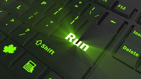 Focus on the green glowing Run button Stock Footage 100685834