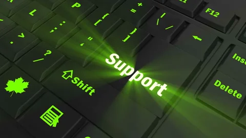 Focus on the green glowing Support button Stock Footage 100681165