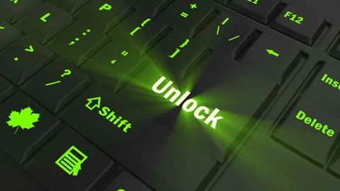 Focus on the green glowing Unlock button Stock Footage 100689880