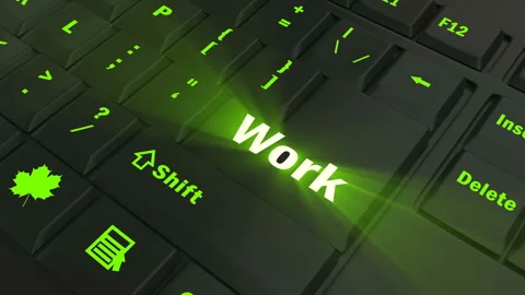 Focus on the green glowing Work button Stock Footage 100681526
