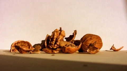 Focus on a group of open walnuts Stock Footage 103846238