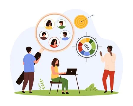 Focus group research, analysis of audience segments and consumer behavior by 스톡 일러스트