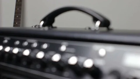 Focus on Guitar Amplifier in Recording Studio Stock Footage 84325977