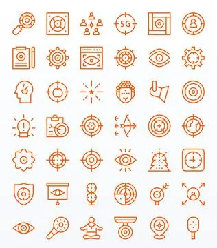 Focus High Resolution Vector Icon Pack with 42 Regular Line Grid Fitted Ele.. Stock Illustration