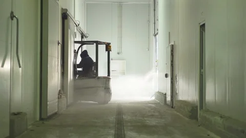 Focus of light flickering in indoor factory hall, Portugal Stock Footage 128962216