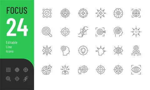 Focus line editable icons set Stock Illustration