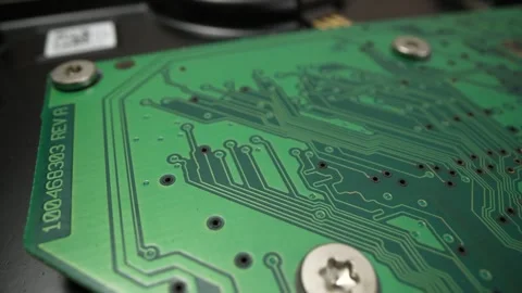 Focus on a Microchip, CPU Processor. Green Printed Circuit Board, Computer Stock Footage 241315686