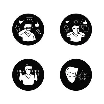Focus mind flat icons set Stock Illustration