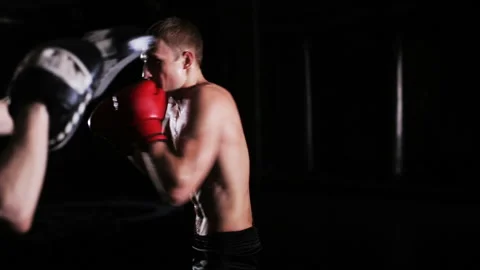 Focus Mitt Training. Hit with an elbow Stock Footage 86005760