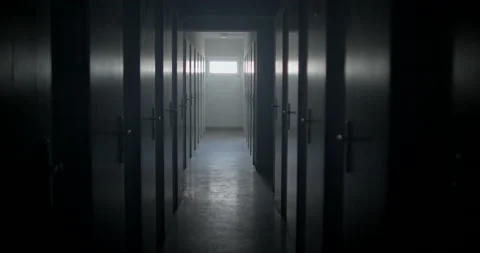 Focus movement dark corridor basement house. Technical room window light. Stock Footage 193121520