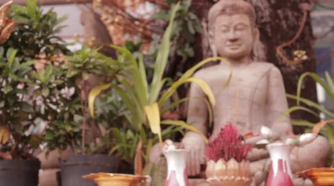 Focus In/Out On Buddha Shrine Stock Footage 42805378
