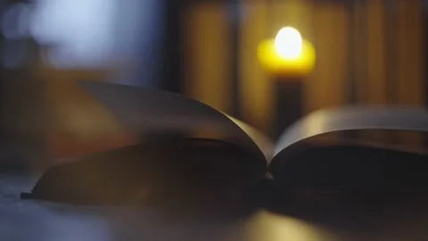 The focus is on the pages of an open book, the pages are swaying in the wind. Stock Footage 234178228