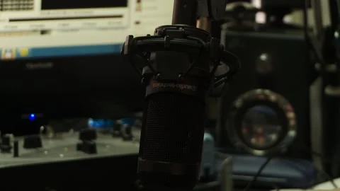 Focus On Professional Mic During Radio Broadcasting   Stock Footage 112595019