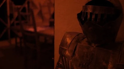 Focus Pull from Armored Medieval Armored Statue to Wine Tasting Room Video stock 122230149