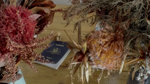 Focus Pull from Australian Native Flowers to Australian Passport 스톡 동영상 332110333