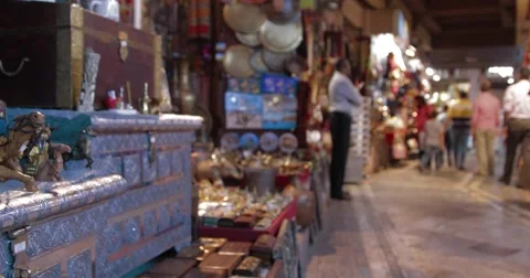 Focus Pull of Stalls Inside of Souk Mutrah (4K) Stock Footage 45872119