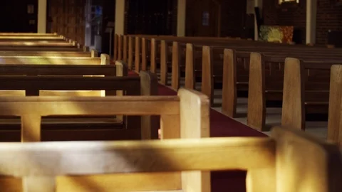 Focus Pull Through Pews At Church Stock Footage 114394282