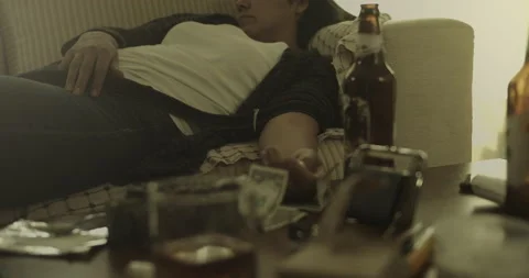 Focus Pulling Shot Drug Addicted Woman Sleeping 動画素材 143159205