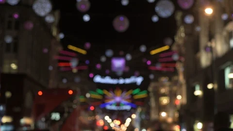 Focus ramping view of Christmas lights in Oxford street in London Stock Footage 101205581