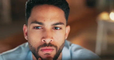 Focus, reading and face of a programmer with a computer for email, internet and Stockbeeldmateriaal 232613694