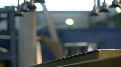 Focus on sandwich panel moving along conveyor Stock Footage 58482576