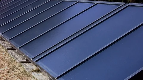 Focus on a sequence of solar panels Stock Footage 104956955