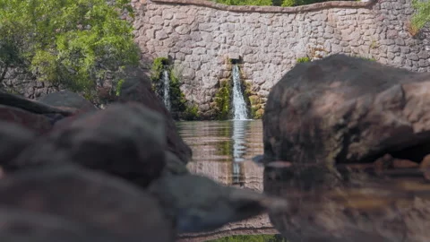 Focus shift between background and foreground at El dique, lake in El Burgo on Stock Footage 345139693