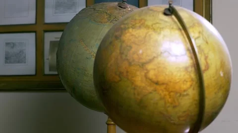 Focus Shift Between Two Globes in University Geography Department Video stock 261734925