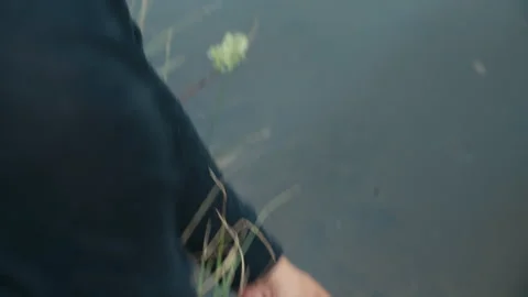 Focus Shift From Cleaning Brown Trout to Angler Face During Outdoor Fish Stock Footage 345639557