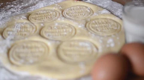 Focus shift over dough with one hundred percent homemade quality stamp Stock Footage 61032574